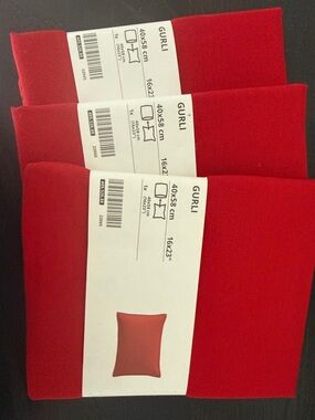 IKEA GURLI Red Pillow Covers 16x23 Set of 3 Cotton Covers